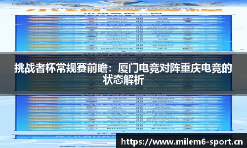 挑战者杯常规赛前瞻：厦门电竞对阵重庆电竞的状态解析